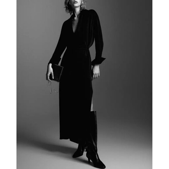 Massimo Dutti Maxi Wrap Black Satin Shirt Dress Size XS New With Tags - Picture 3 of 16